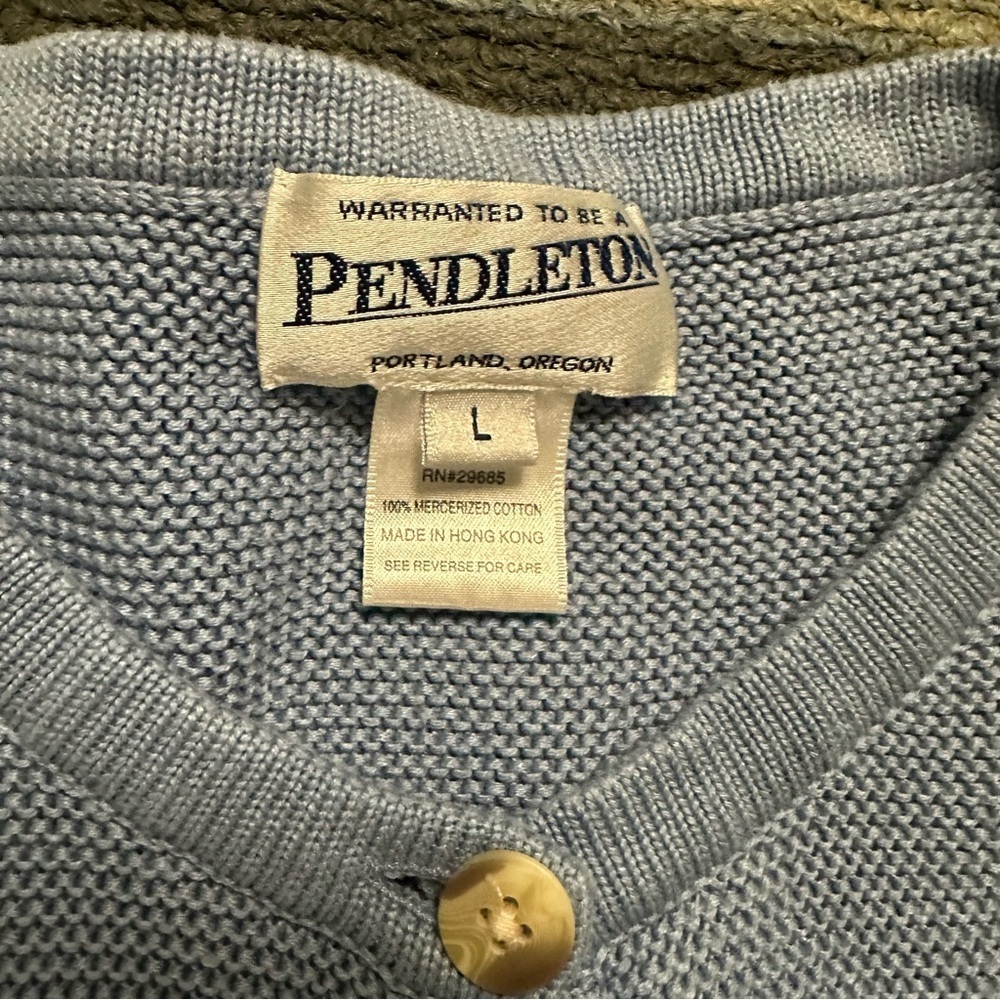 Pendleton Cardigan Coastal Nautical Icy Blue Knit Cottagecore Pastel Size L READ - Picture 4 of 10